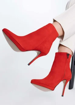 Clearance DANIEL Abigail Red Suede Platform Ankle Boots