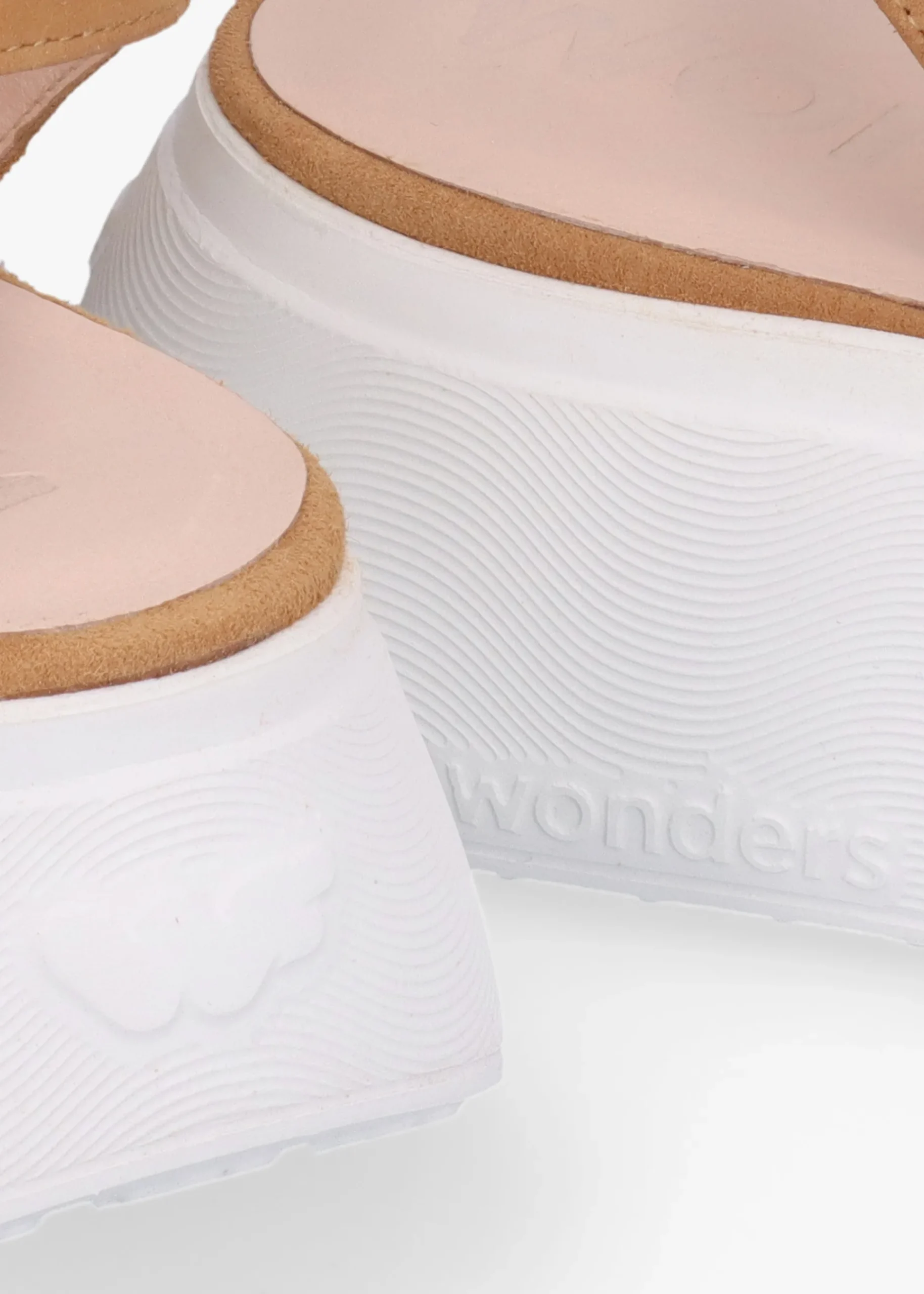 New WONDERS Acalia Tan Suede Chunky Low Wedge Sling Backs