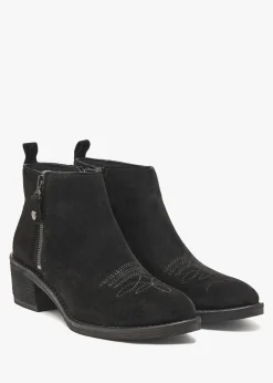 Fashion ALPE Ackie Black Suede Western Ankle Boots