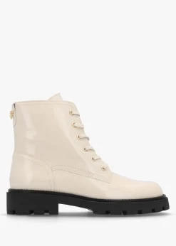 Best ALPE Acorn White Patent Leather Lace Up Ankle Boots
