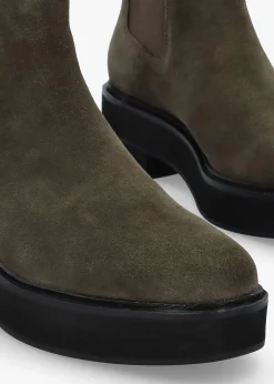 Fashion LAUREN RALPH LAUREN Adrianna Dark Olive Suede Chunky Chelsea Boots