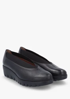 New WONDERS Agadir Black Leather Wedge Shoes