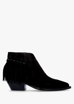 Best ALPE Ajax Black Suede Fringed Western Stacked Heel Ankle Boots