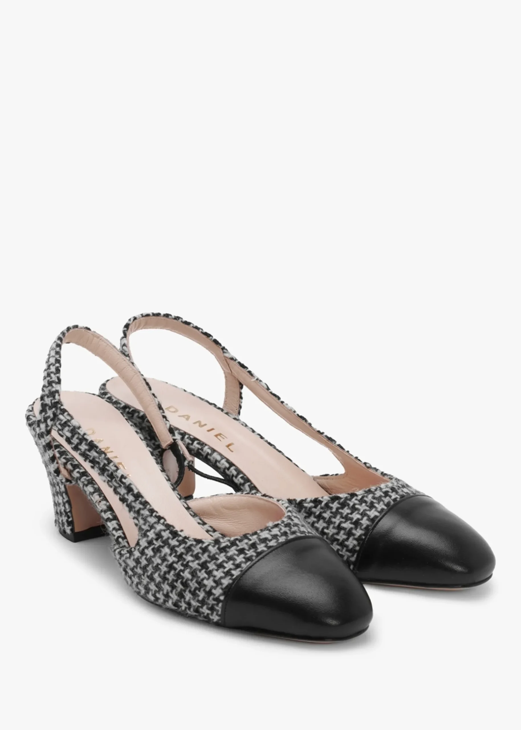 Clearance DANIEL Akira Black Houndstooth Block Heel Slingbacks