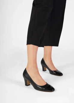 New DANIEL Akuna Black Leather Block Heel Court Shoes