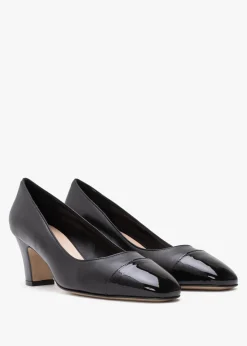 New DANIEL Akuna Black Leather Block Heel Court Shoes