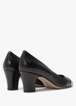 New DANIEL Akuna Black Leather Block Heel Court Shoes