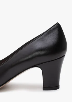 New DANIEL Akuna Black Leather Block Heel Court Shoes