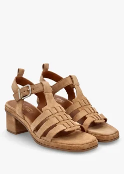 New ALPE Akure Tan Suede Block Heel Fisherman Sandals