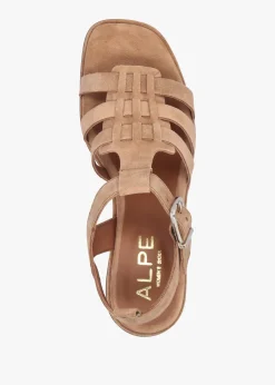 New ALPE Akure Tan Suede Block Heel Fisherman Sandals