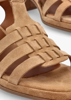 New ALPE Akure Tan Suede Block Heel Fisherman Sandals