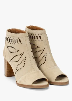 Discount ALPE Albany Beige Suede Perforated Block Heel Shoe Boots