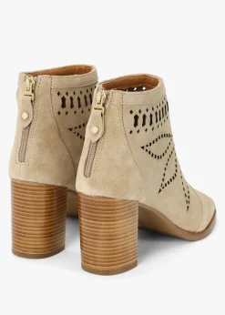 Discount ALPE Albany Beige Suede Perforated Block Heel Shoe Boots