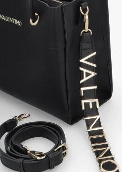 Discount VALENTINO BAGS Alexia Black Logo Strap Tote Bag