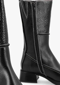 Online MIISTA Alzira Black Leather Mid-Calf Boots