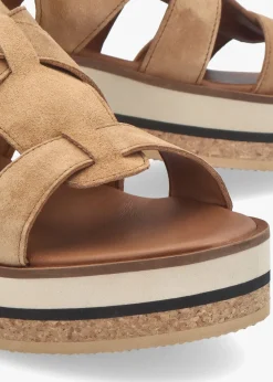 Outlet ALPE Amsty Tan Suede Slab Sole Fisherman Sandals