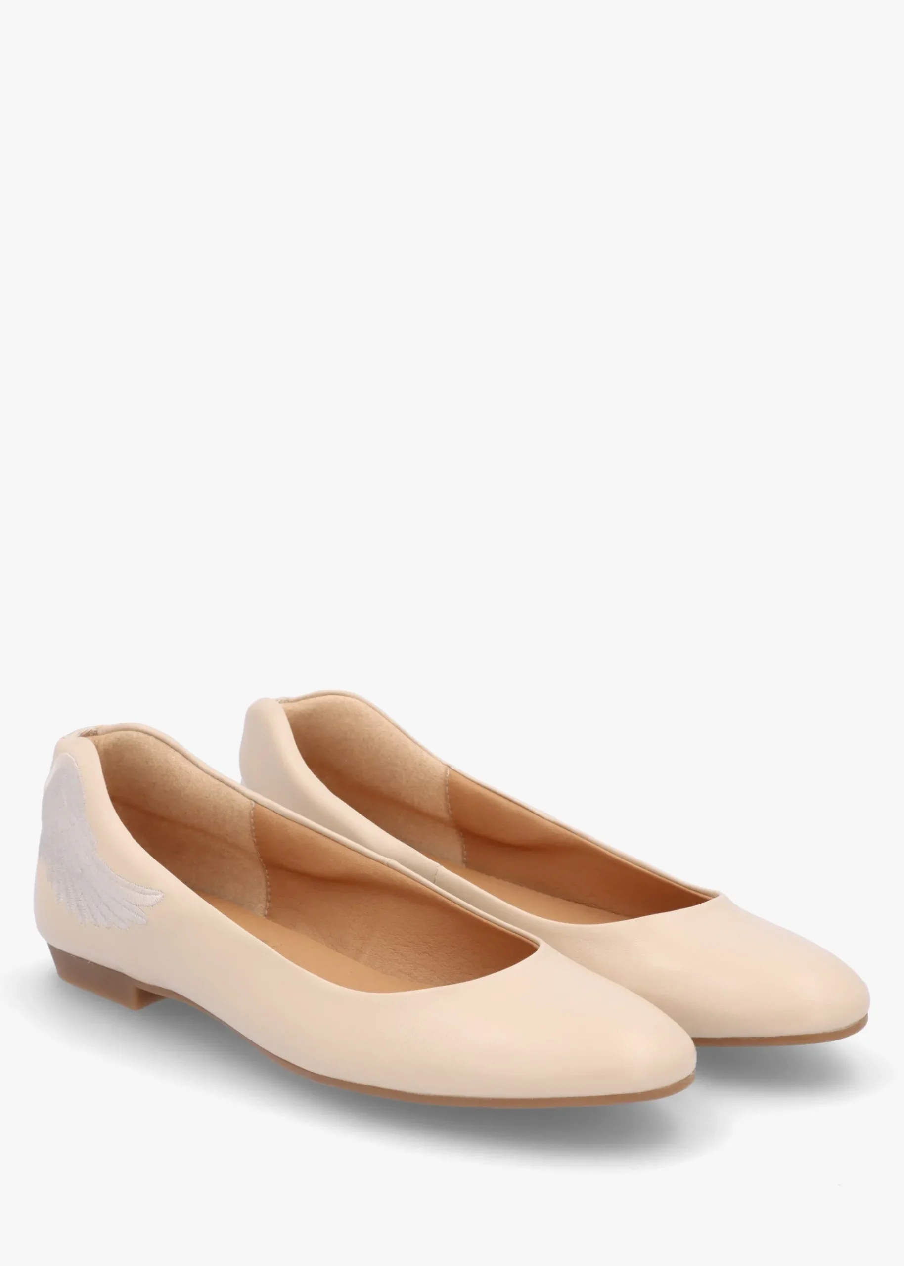 New MARTE Angels Wings Beige Metallic Leather Ballet Pumps