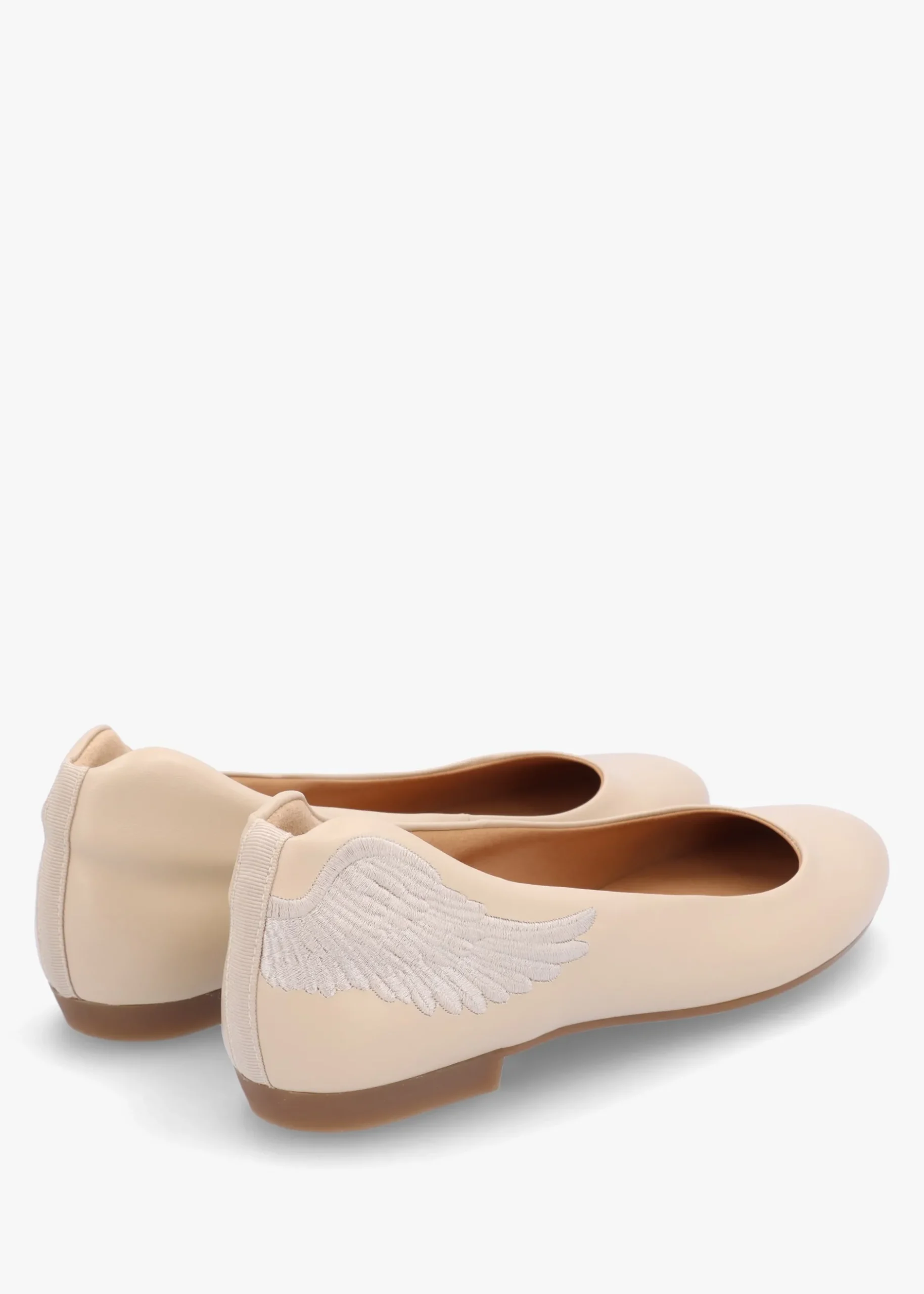 New MARTE Angels Wings Beige Metallic Leather Ballet Pumps