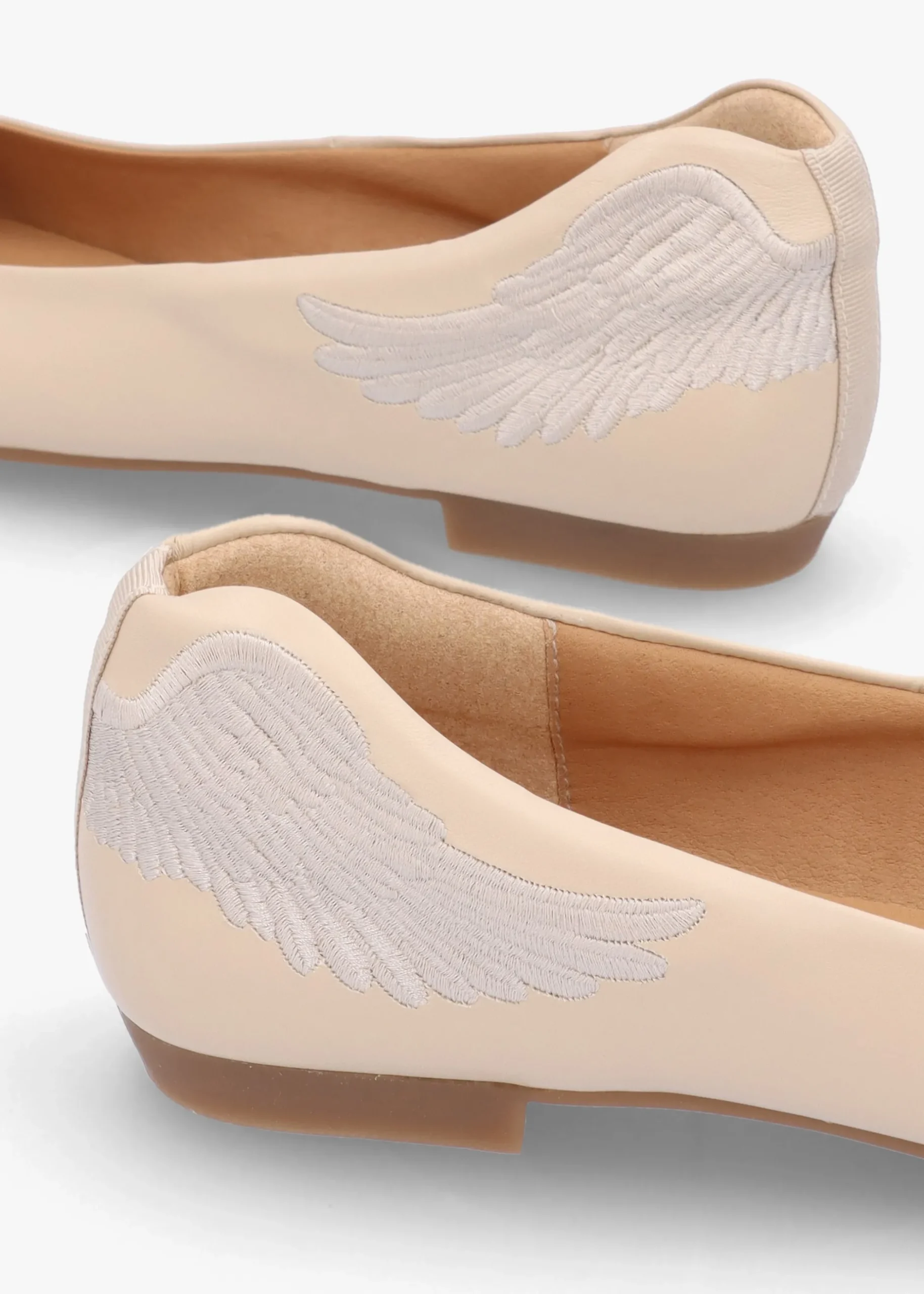 New MARTE Angels Wings Beige Metallic Leather Ballet Pumps