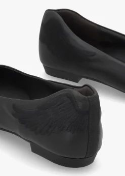 Outlet MARTE Angels Wings Black Leather Ballet Pumps