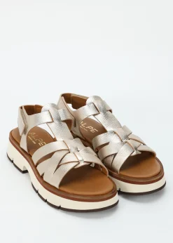 Sale ALPE Angola Gold Leather Chunky Gladiator Sandals