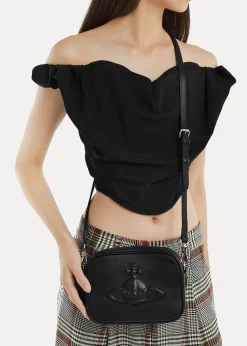 New VIVIENNE WESTWOOD Anna Injected Orb Black Smooth Leather Camera Bag