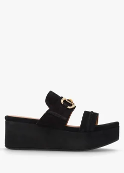 Online ALPE Antibes Black Suede Flatform Mules