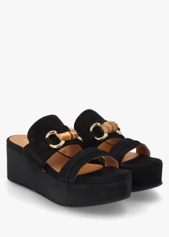Online ALPE Antibes Black Suede Flatform Mules