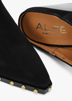 New ALPE Antwerp Black Suede Western Stacked Heel Backless Mules