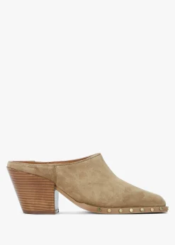 Online ALPE Antwerp Tan Suede Western Stacked Heel Backless Mules