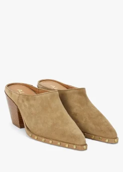 Online ALPE Antwerp Tan Suede Western Stacked Heel Backless Mules