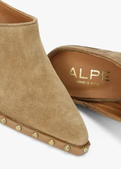 Online ALPE Antwerp Tan Suede Western Stacked Heel Backless Mules