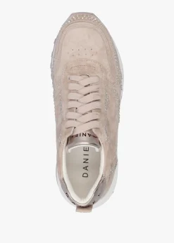 Discount DANIEL Arabella Taupe Suede Crystal Embellished Trainers