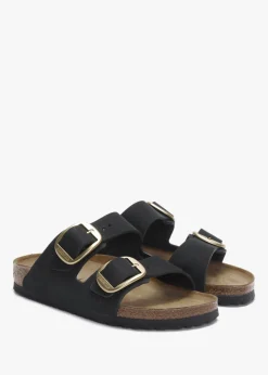 Discount BIRKENSTOCK Arizona Big Buckle Black Nubuck Leather Two Bar Mules