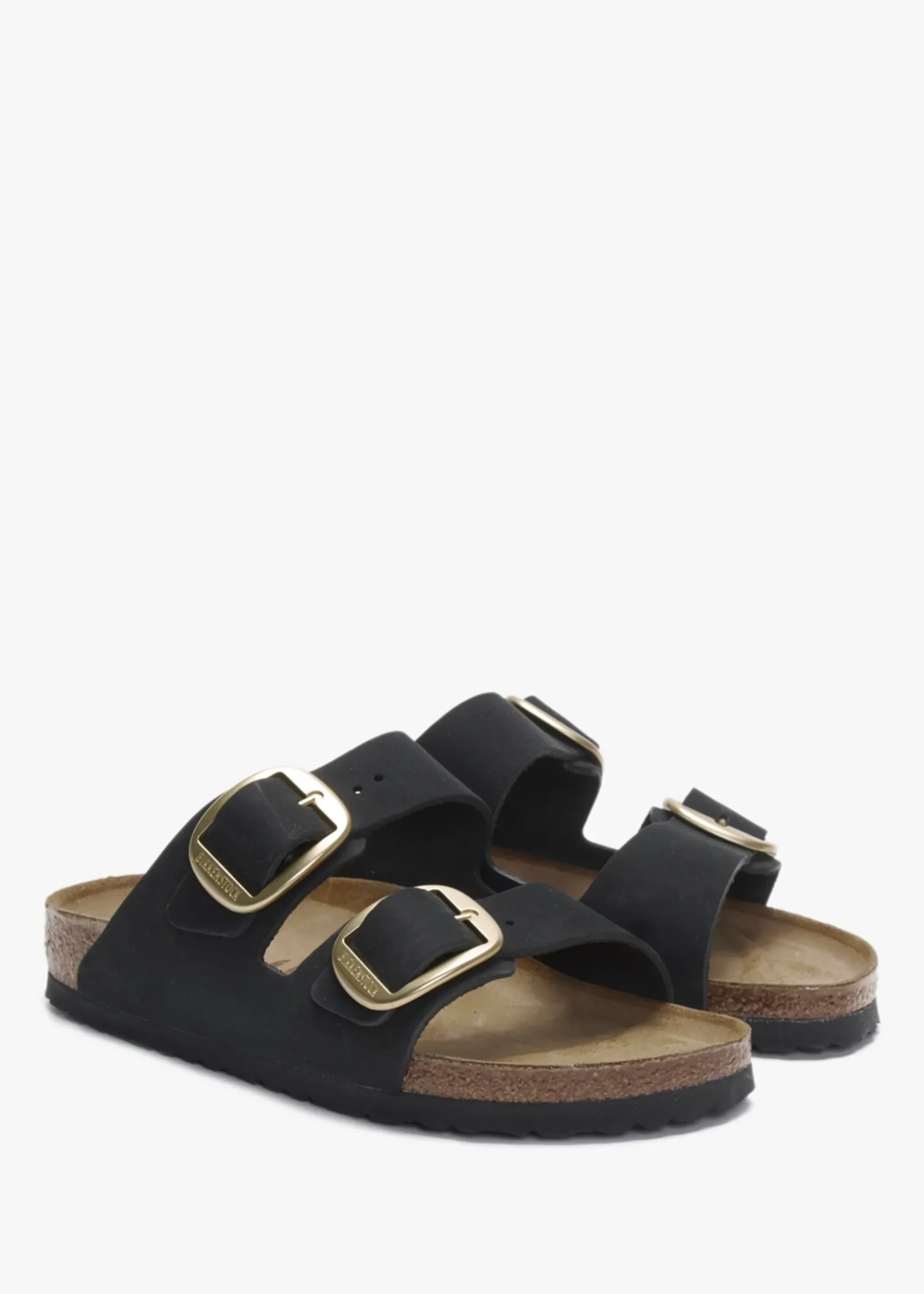 Discount BIRKENSTOCK Arizona Big Buckle Black Nubuck Leather Two Bar Mules