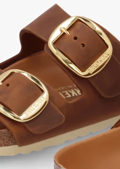 Fashion BIRKENSTOCK Arizona Big Buckle Tan Leather Two Bar Mules