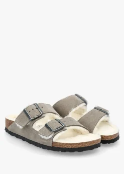 Clearance BIRKENSTOCK Arizona Shearling Stone Coin Suede Two Bar Mules