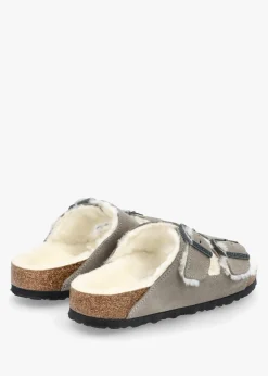 Clearance BIRKENSTOCK Arizona Shearling Stone Coin Suede Two Bar Mules