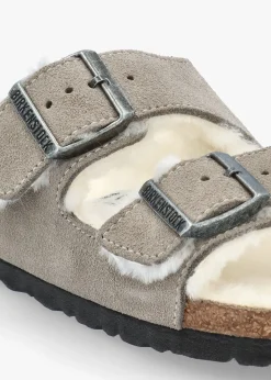 Clearance BIRKENSTOCK Arizona Shearling Stone Coin Suede Two Bar Mules