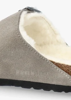 Clearance BIRKENSTOCK Arizona Shearling Stone Coin Suede Two Bar Mules