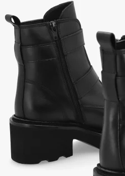 Clearance ALPE Arose Black Leather Double Buckle Ankle Boots
