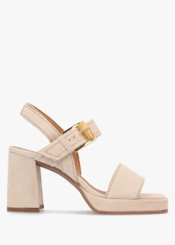 Hot ALPE Athens Beige Suede Block Heel Platform Sandals