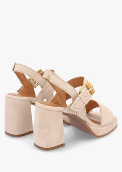 Hot ALPE Athens Beige Suede Block Heel Platform Sandals
