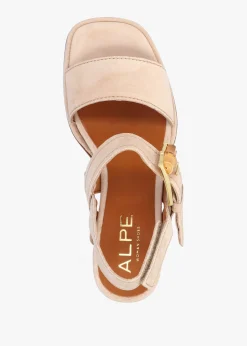 Hot ALPE Athens Beige Suede Block Heel Platform Sandals
