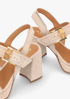 Hot ALPE Athens Beige Suede Block Heel Platform Sandals