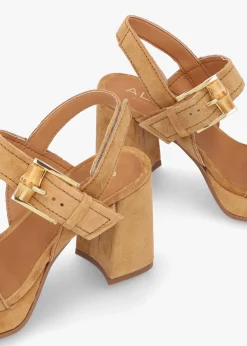 Sale ALPE Athens Tan Suede Block Heel Platform Sandals