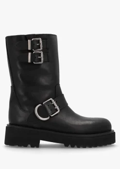 Online ALPE Atom Black Leather Chunky Biker Boots