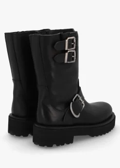 Online ALPE Atom Black Leather Chunky Biker Boots