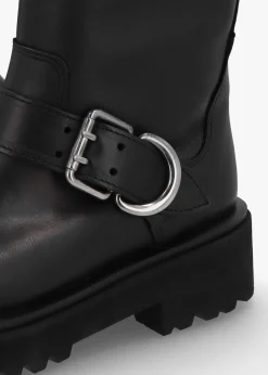 Online ALPE Atom Black Leather Chunky Biker Boots