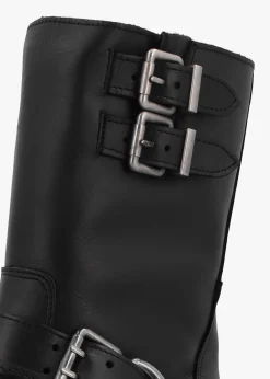 Online ALPE Atom Black Leather Chunky Biker Boots